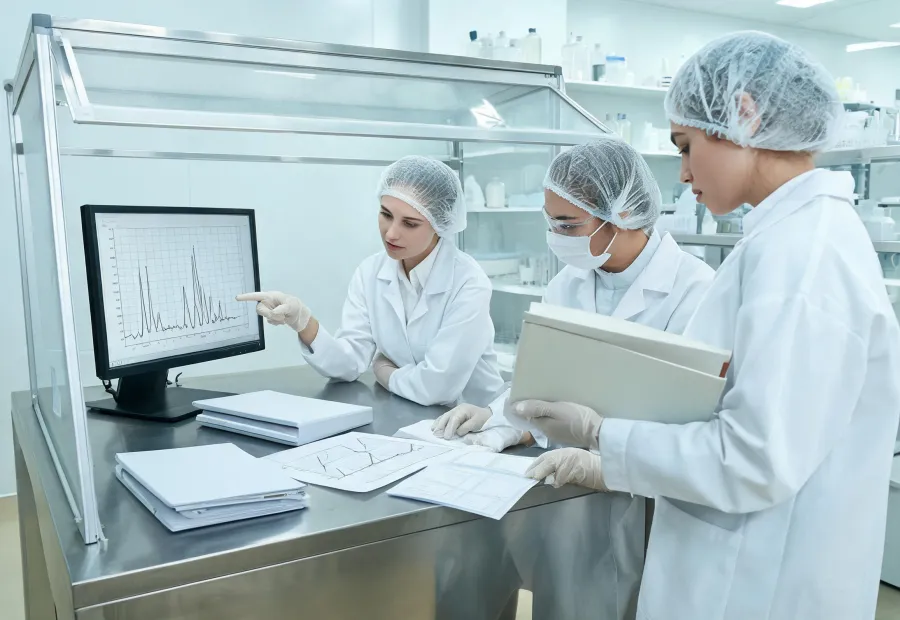 Laboratory team reviewing method validation records